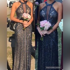 Scala Navy Blue Beaded Prom Dress